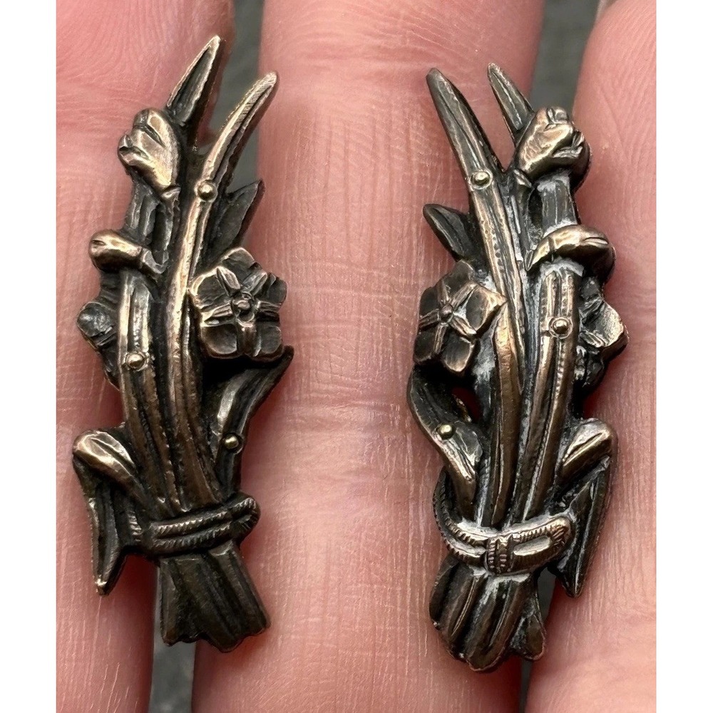 Vintage Victorian Silver Plated Wheat Sheaf Floral Cufflinks Figural Men's